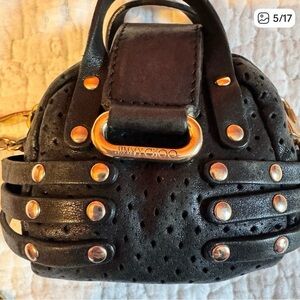 Jimmy Choo Bag Charm Mini Bag in Black Leather with Gold Stud Accents